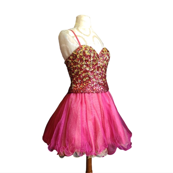 Dave And Johnny Bling  Jeweled Corset Mini Dress Puff Bottom Dress - Picture 2 of 11